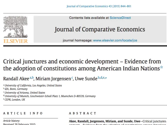 Critical junctures and economic development - evidence from the adoption of constitutions among American Indian nations