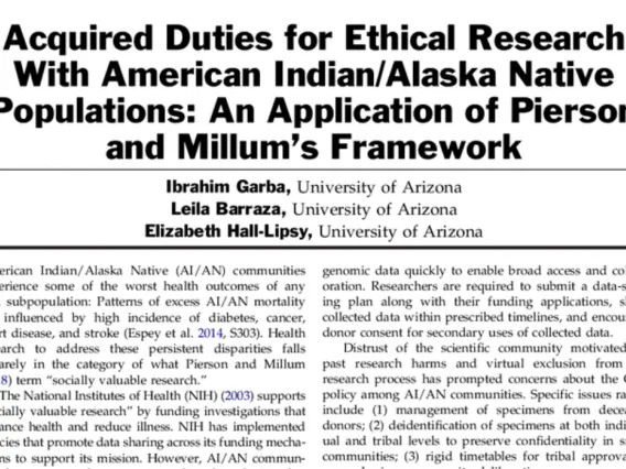 Acquired Duties for Ethical Research With American Indian/Alaska Native Populations: An Application of Pierson and Millum’s Framework